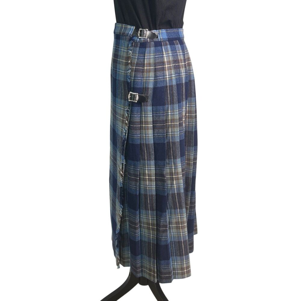 Laird-Portch Of Scotland Women's Kilt Skirt 14 100% New Wool Pleats Blues Midi - Picture 6 of 13